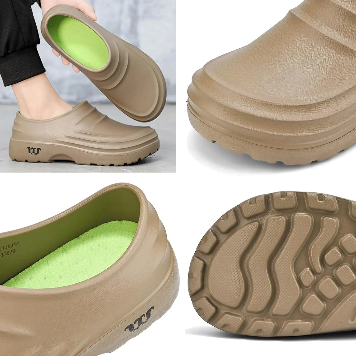 Armadillo Clogs for Women Men, Armadillo Chef Shoes Healthy Non-Slip Comfort, Oil Resistant, Kitchen Work Clogs(A-Khaki,8.5 Women/7 Men)