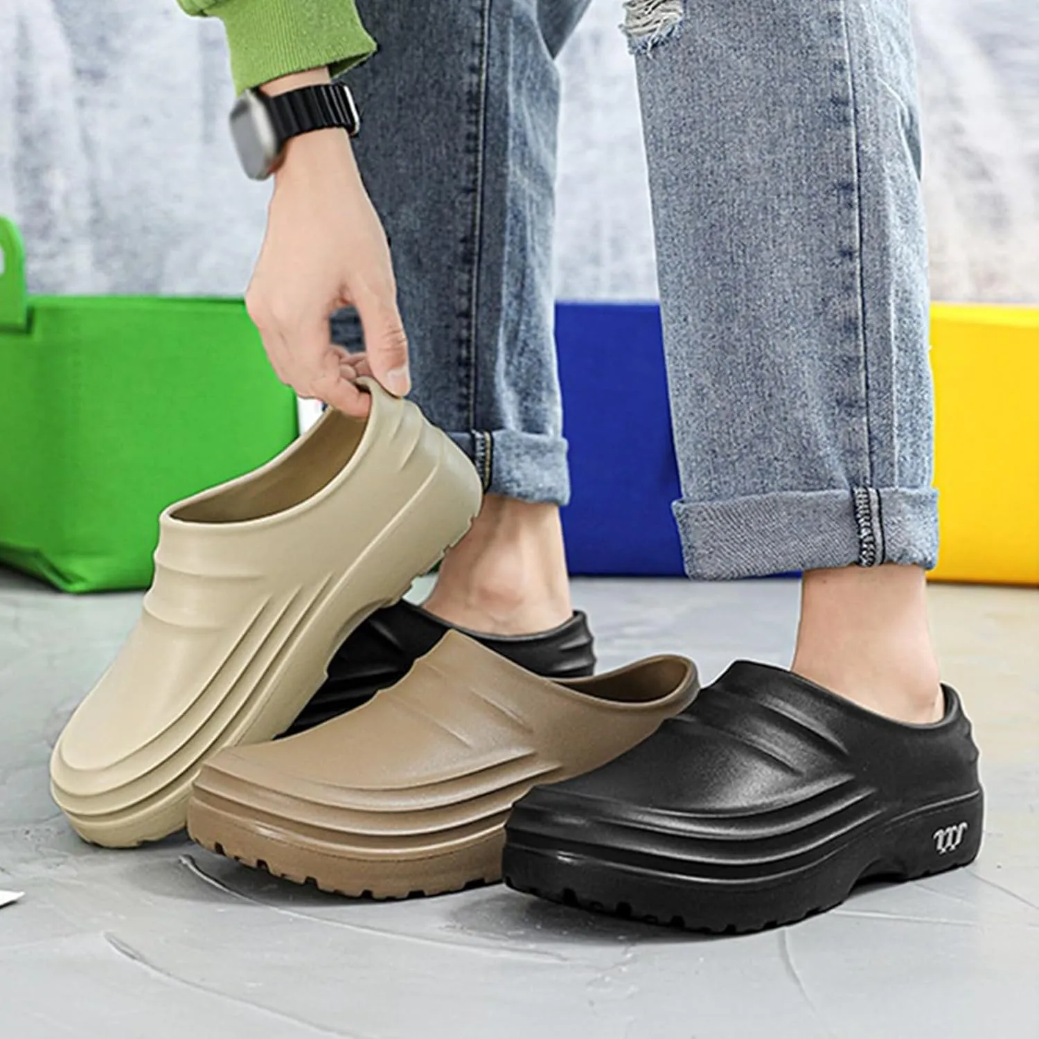 Armadillo Clogs for Women Men, Armadillo Chef Shoes Healthy Non-Slip Comfort, Oil Resistant, Kitchen Work Clogs(A-Khaki,8.5 Women/7 Men)