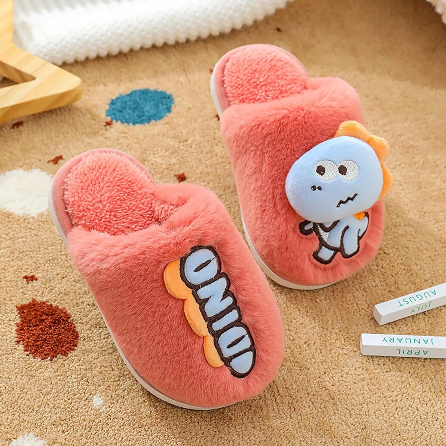 Big Kid Shoe Dinosaur Slippers For Girls Boys Memory Foam Comfy House Slippers Kids Winter Warm Cork Sandals for Girls