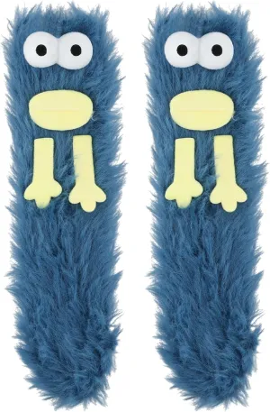 BOXOB Cute Monster Cartoon Socks, Blue Monster Fuzzy Socks for Adults Women Girls, 3D Novelty Soft Fluffy Cartoon Sleeping Socks for Winter Warmth, Daily Wear