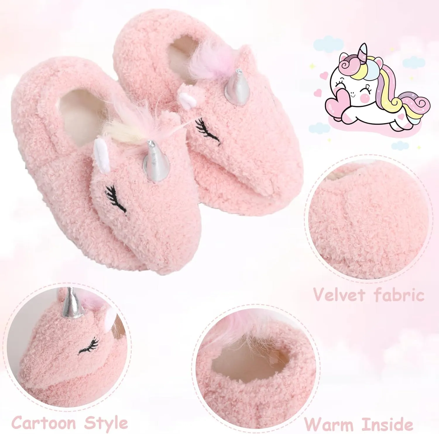 Boys Girls Plush Warm Cute Bunny House Slippers Fuzzy Indoor Bedroom Shoes Animal Soft Cozy Cute Cartoon Plush Anti-Slip Shoes for Toddler Kids