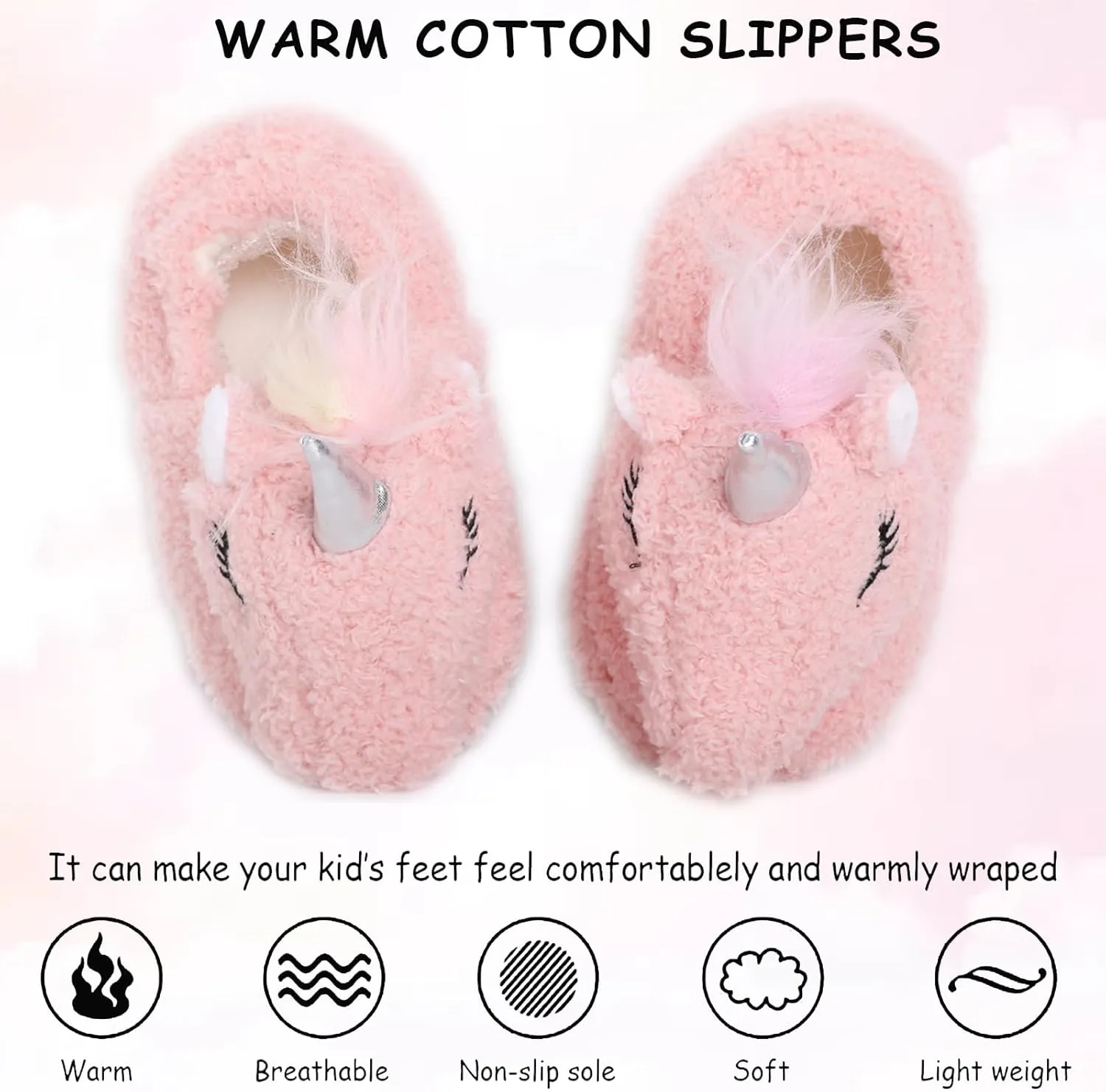 Boys Girls Plush Warm Cute Bunny House Slippers Fuzzy Indoor Bedroom Shoes Animal Soft Cozy Cute Cartoon Plush Anti-Slip Shoes for Toddler Kids