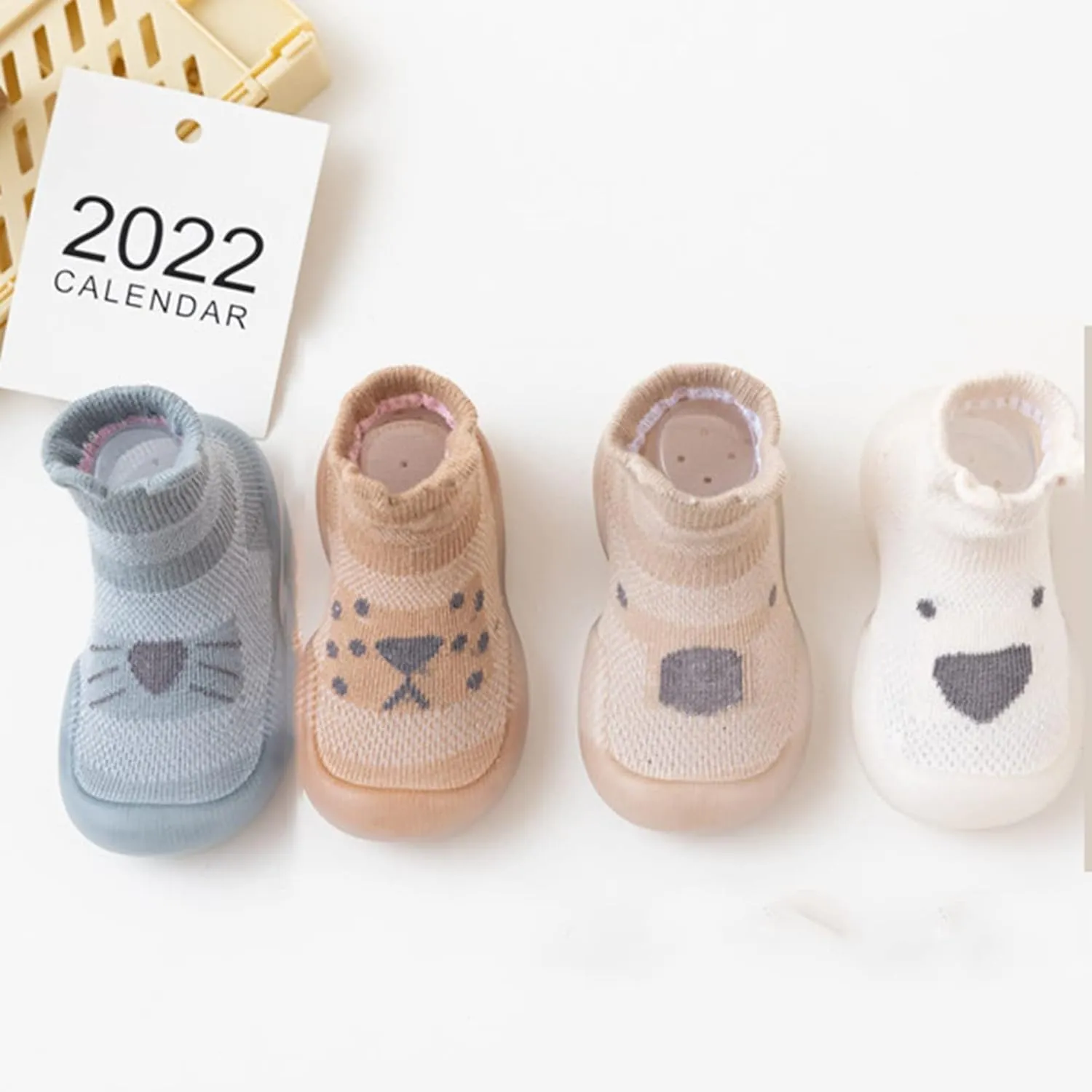 Cartoon Animal Baby Floor First Walk Shoes Children Baby Cartoon Baby Toddler Shoes Socks (Beige, 3-3.5 Years)