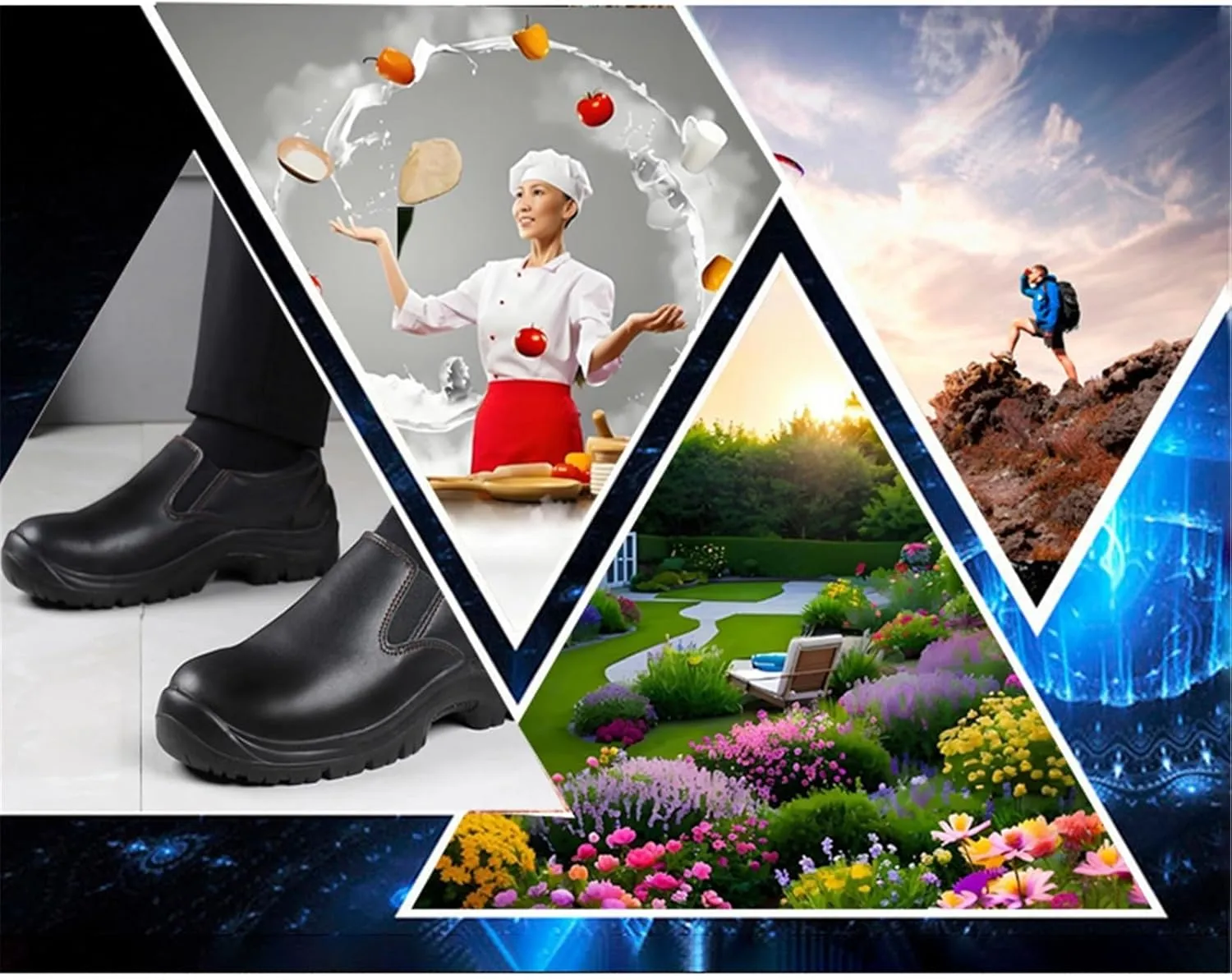 Chef Shoes for Men, Men Safety Steel Toe Anti-Smash Non Slip Waterproof Oil Resistant Kitchen Chef Shoes, Durable Anti Kick Anti-Puncture Safety Walking Sneakers, for Chef, Nurse, Garden