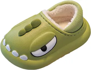 Children's Dinosaur Cotton Slippers Kids Winter Water Proof Cozy Warm Plush Non-Slip Cute Kids Slippers Boys Size 11
