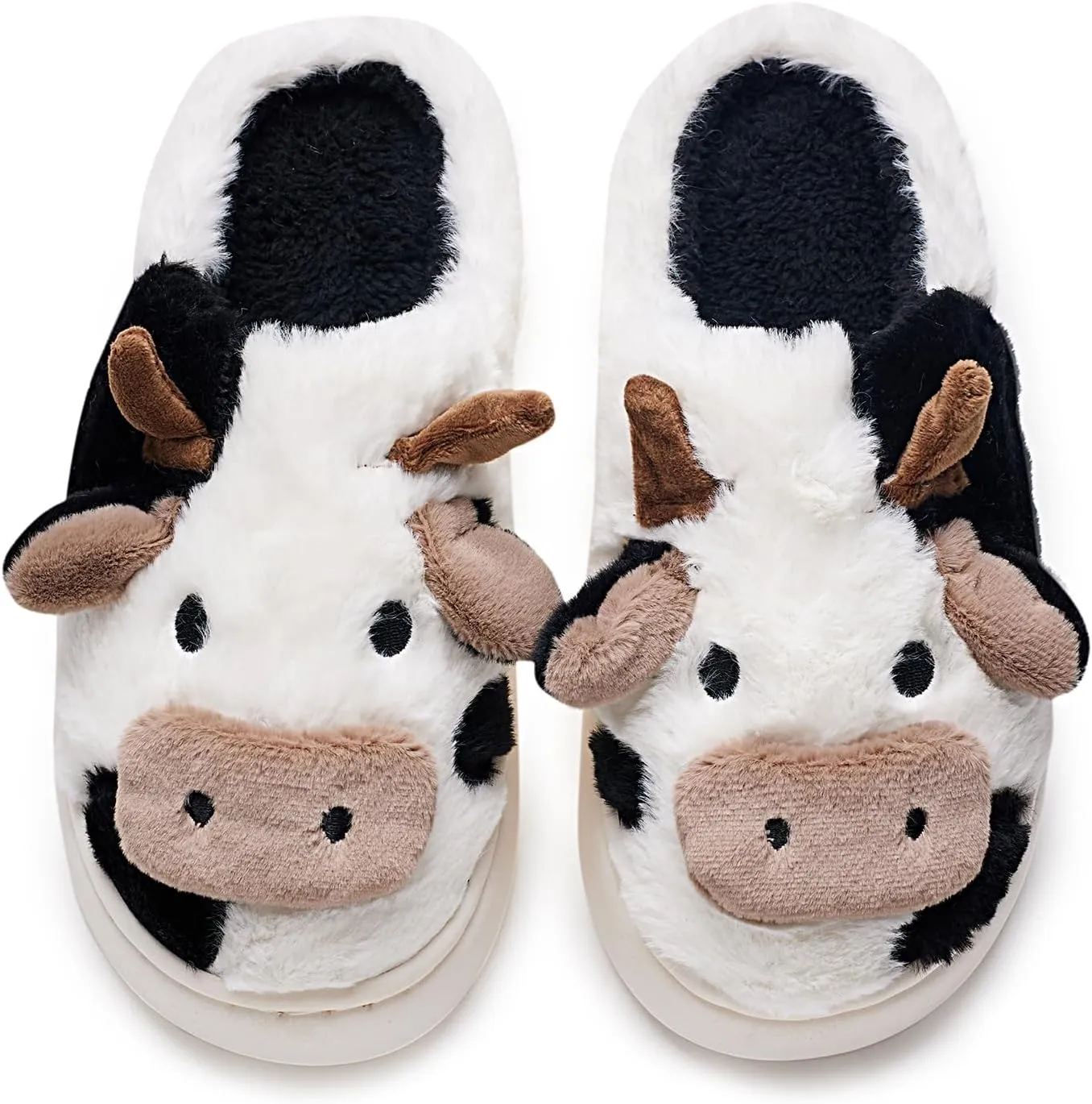Cow Cotton Slippers, Thick Sole Kawaii Fluffy Winter Indoor Outdoor Cute Slippers for Women and Men