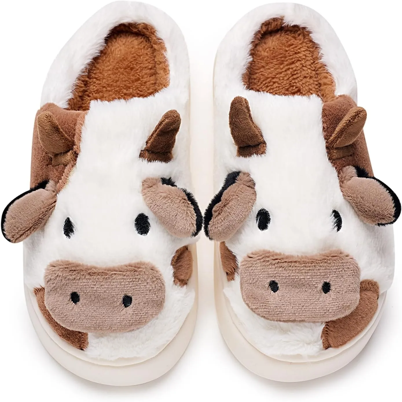 Cow Cotton Slippers, Thick Sole Kawaii Fluffy Winter Indoor Outdoor Cute Slippers for Women and Men