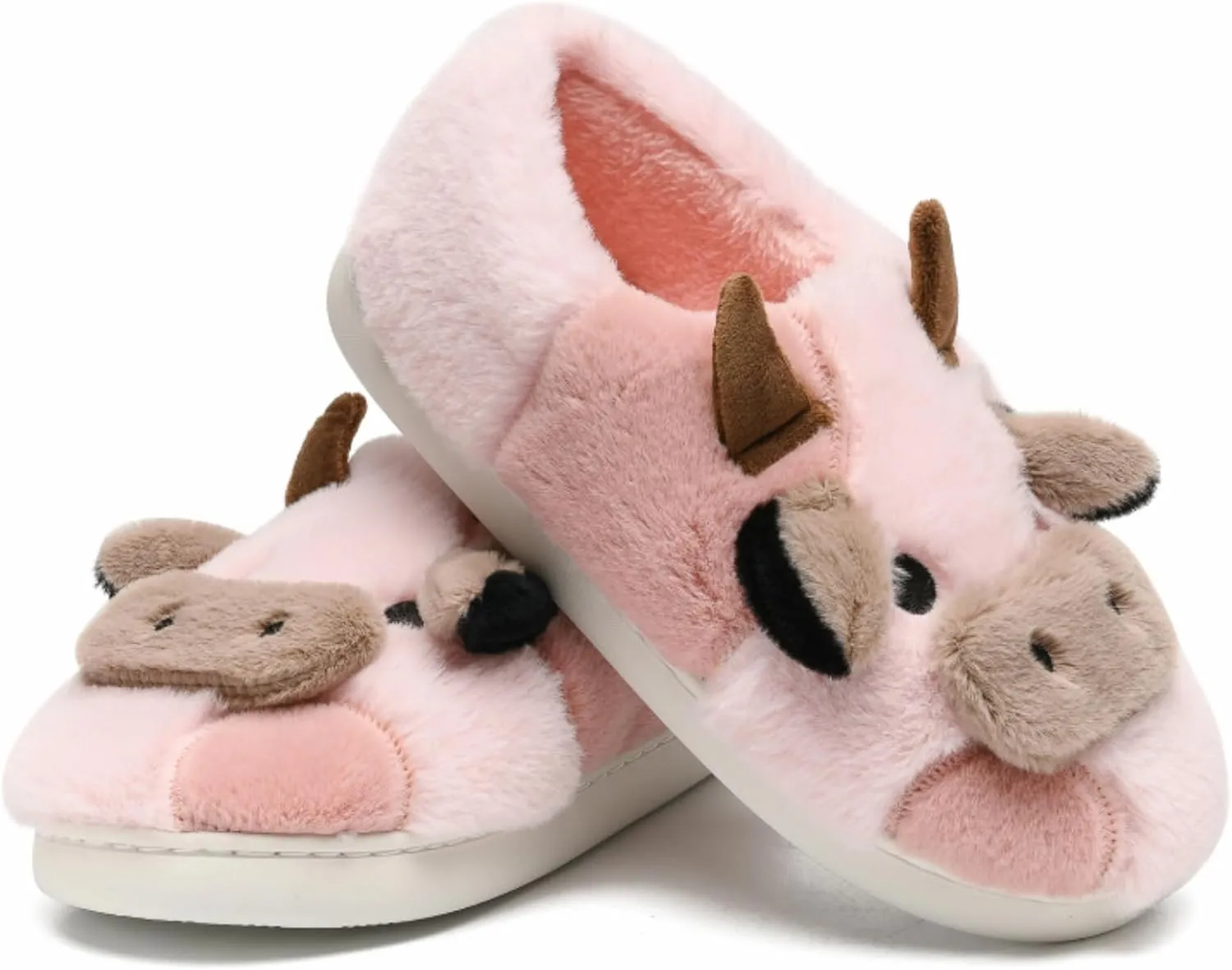 Cow Cotton Slippers, Thick Sole Kawaii Fluffy Winter Indoor Outdoor Cute Slippers for Women and Men