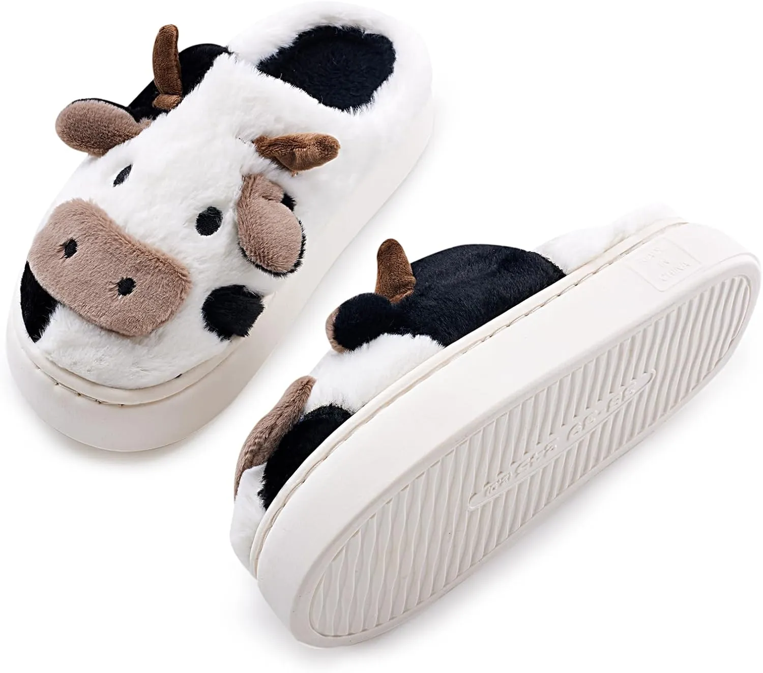 Cow Cotton Slippers, Thick Sole Kawaii Fluffy Winter Indoor Outdoor Cute Slippers for Women and Men