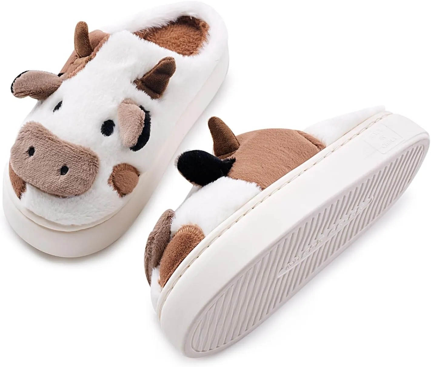 Cow Cotton Slippers, Thick Sole Kawaii Fluffy Winter Indoor Outdoor Cute Slippers for Women and Men