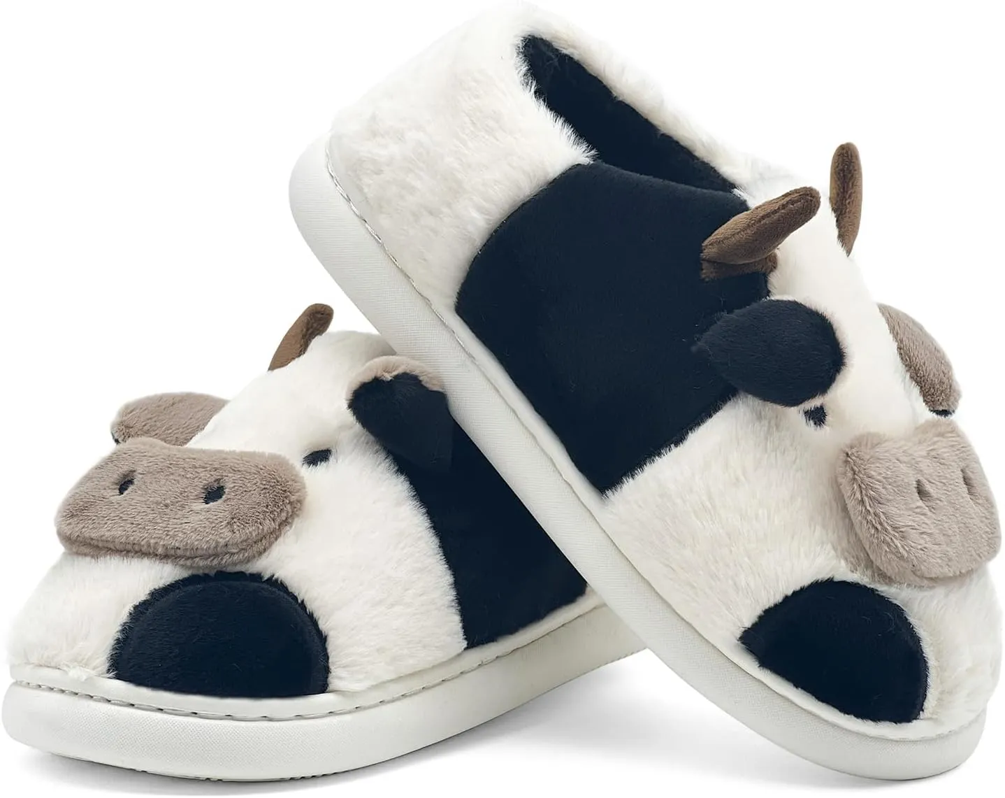 Cow Cotton Slippers, Thick Sole Kawaii Fluffy Winter Indoor Outdoor Cute Slippers for Women and Men