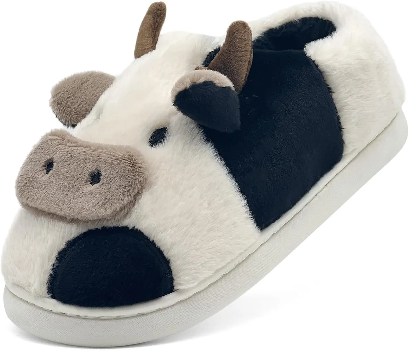 Cow Cotton Slippers, Thick Sole Kawaii Fluffy Winter Indoor Outdoor Cute Slippers for Women and Men