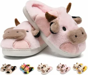 Cow Cotton Slippers, Thick Sole Kawaii Fluffy Winter Indoor Outdoor Cute Slippers for Women and Men