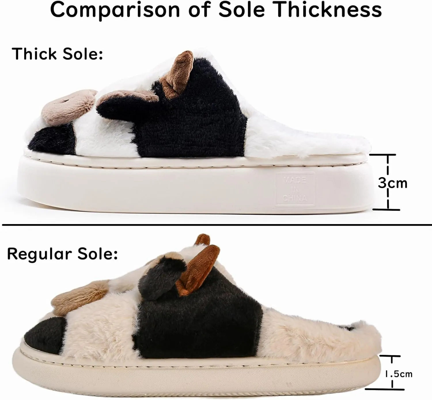 Cow Cotton Slippers, Thick Sole Kawaii Fluffy Winter Indoor Outdoor Cute Slippers for Women and Men
