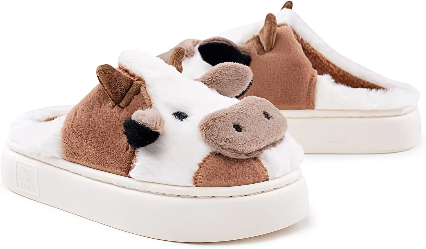 Cow Cotton Slippers, Thick Sole Kawaii Fluffy Winter Indoor Outdoor Cute Slippers for Women and Men
