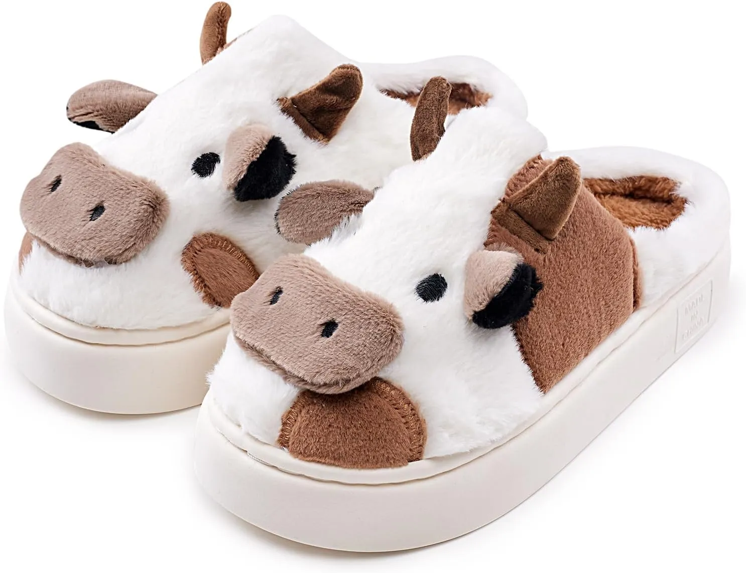 Cow Cotton Slippers, Thick Sole Kawaii Fluffy Winter Indoor Outdoor Cute Slippers for Women and Men