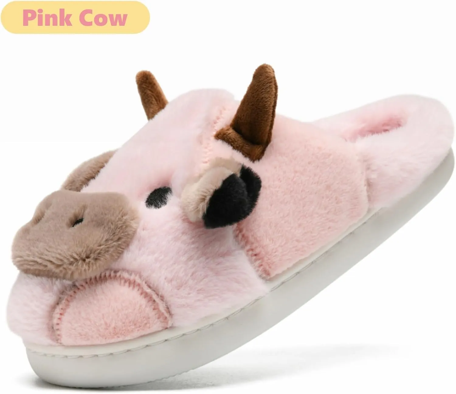 Cow Cotton Slippers, Thick Sole Kawaii Fluffy Winter Indoor Outdoor Cute Slippers for Women and Men