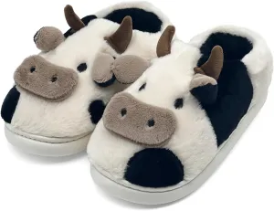 Cow Cotton Slippers, Thick Sole Kawaii Fluffy Winter Indoor Outdoor Cute Slippers for Women and Men