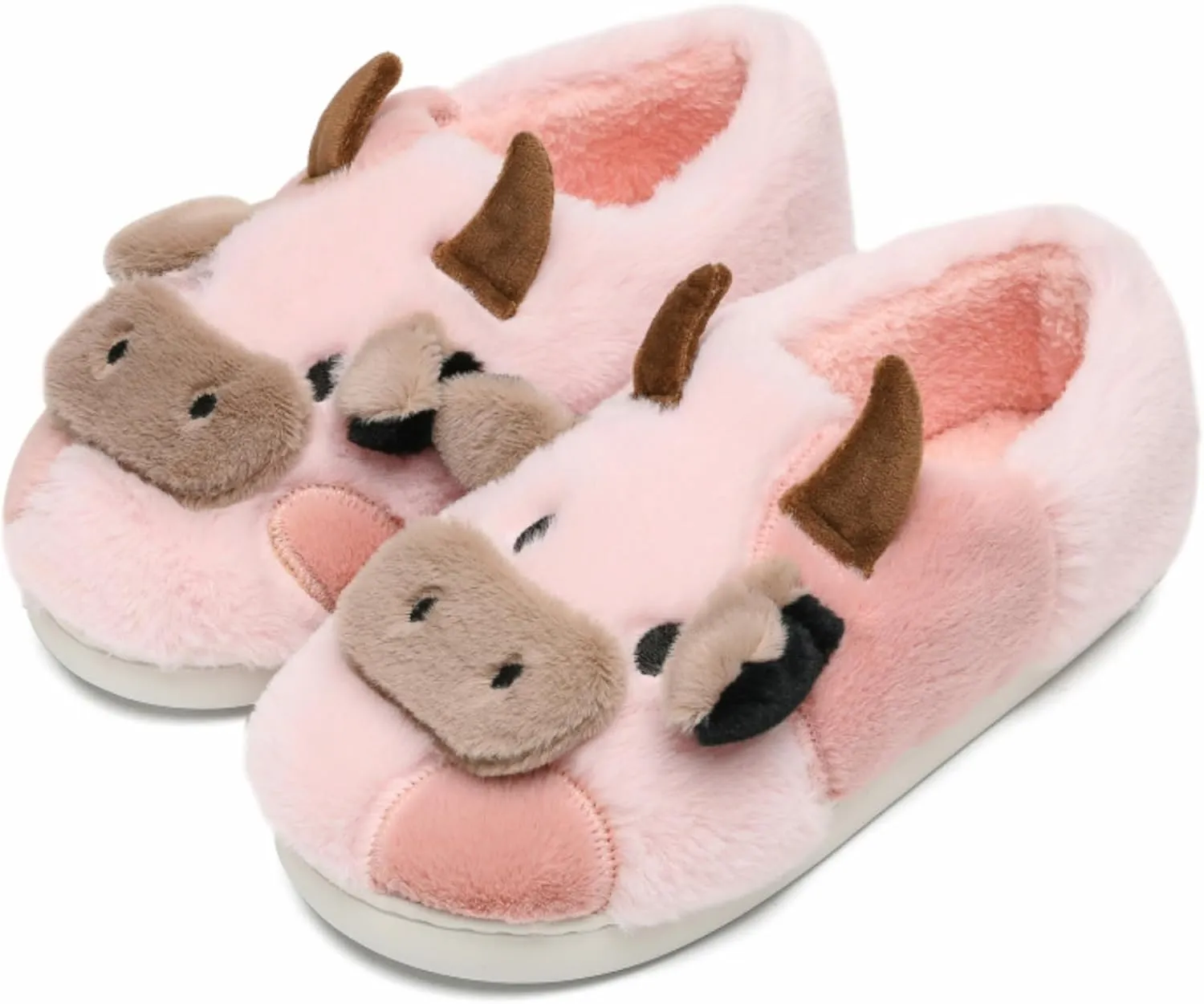 Cow Cotton Slippers, Thick Sole Kawaii Fluffy Winter Indoor Outdoor Cute Slippers for Women and Men