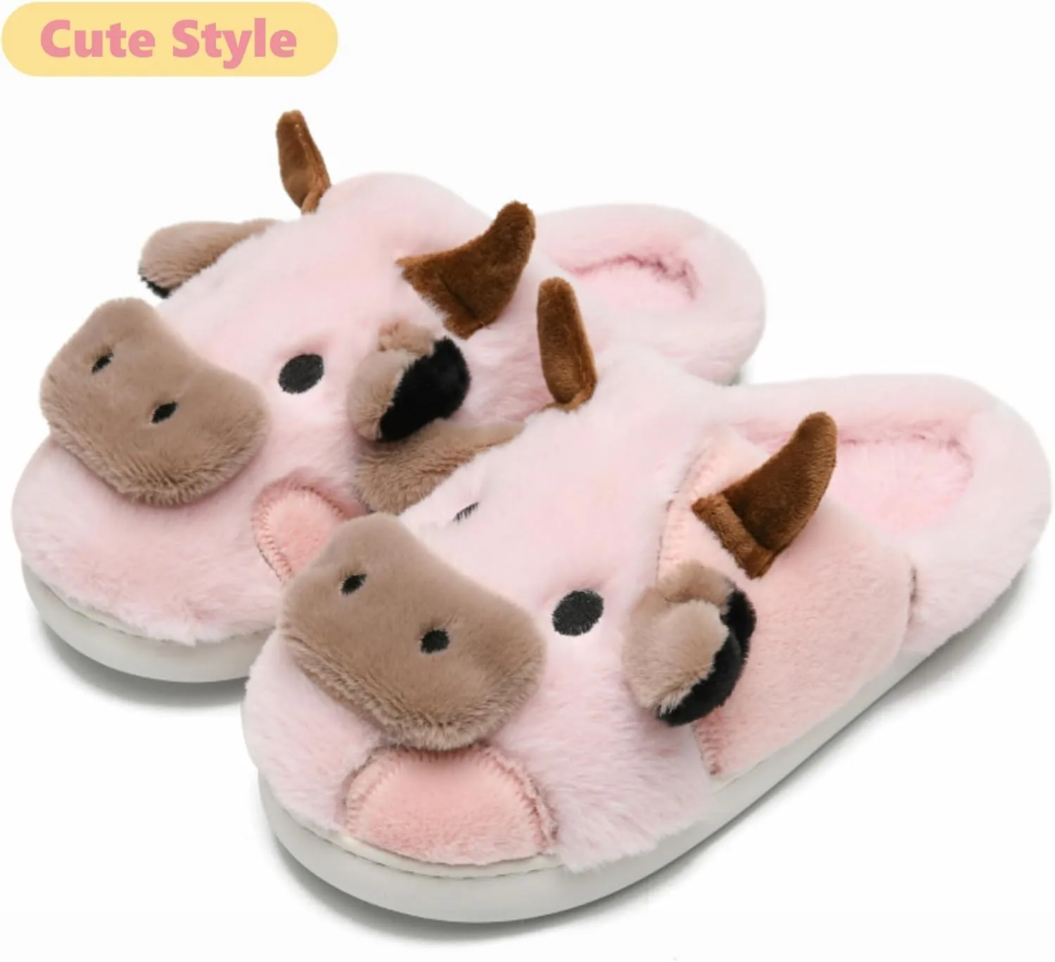 Cow Cotton Slippers, Thick Sole Kawaii Fluffy Winter Indoor Outdoor Cute Slippers for Women and Men