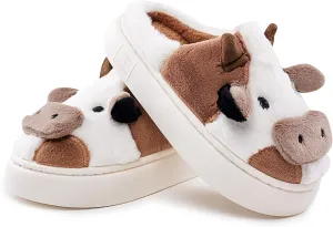 Cow Cotton Slippers, Thick Sole Kawaii Fluffy Winter Indoor Outdoor Cute Slippers for Women and Men