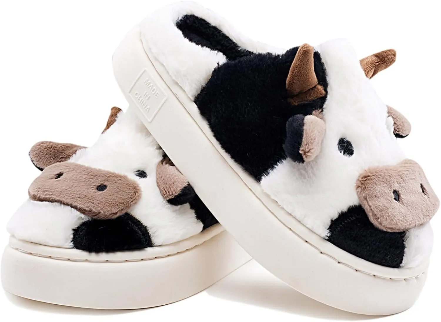 Cow Cotton Slippers, Thick Sole Kawaii Fluffy Winter Indoor Outdoor Cute Slippers for Women and Men