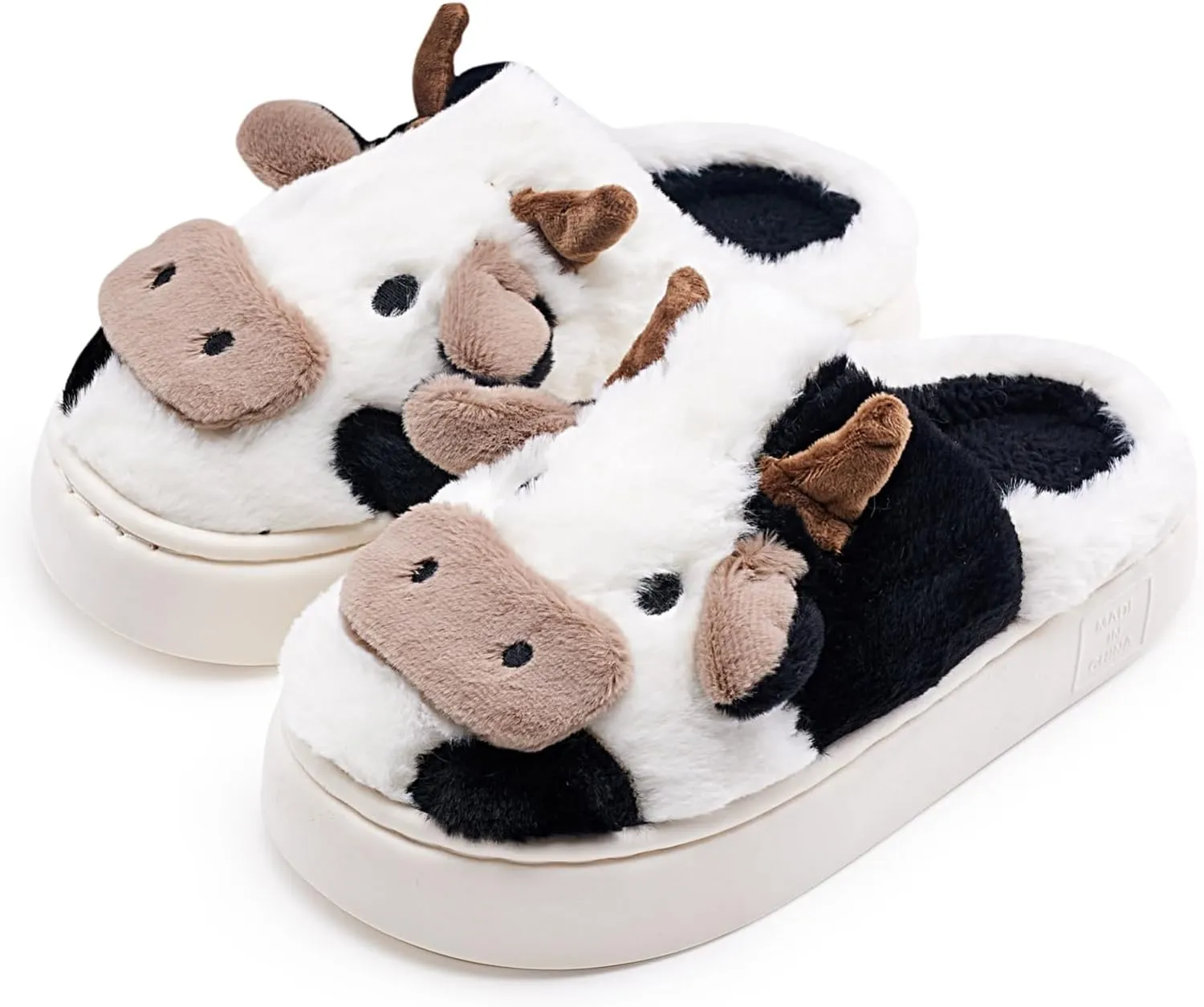 Cow Cotton Slippers, Thick Sole Kawaii Fluffy Winter Indoor Outdoor Cute Slippers for Women and Men