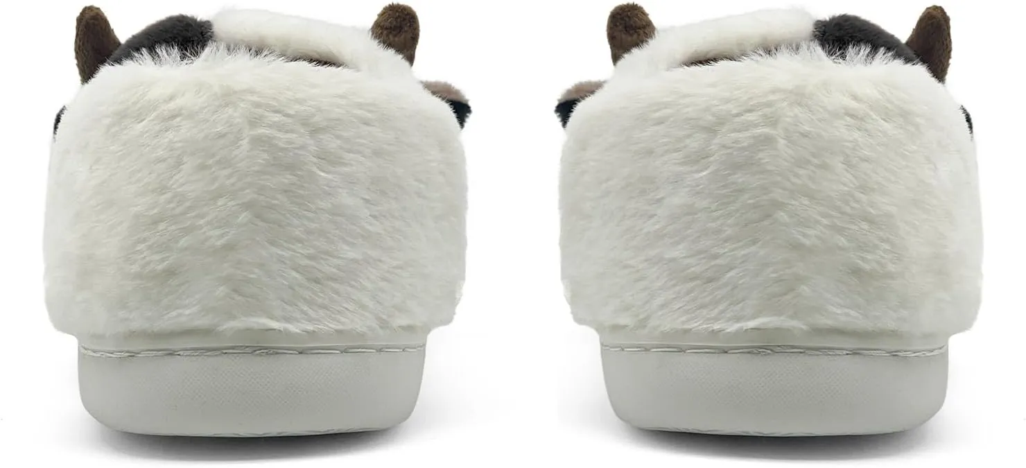 Cow Cotton Slippers, Thick Sole Kawaii Fluffy Winter Indoor Outdoor Cute Slippers for Women and Men