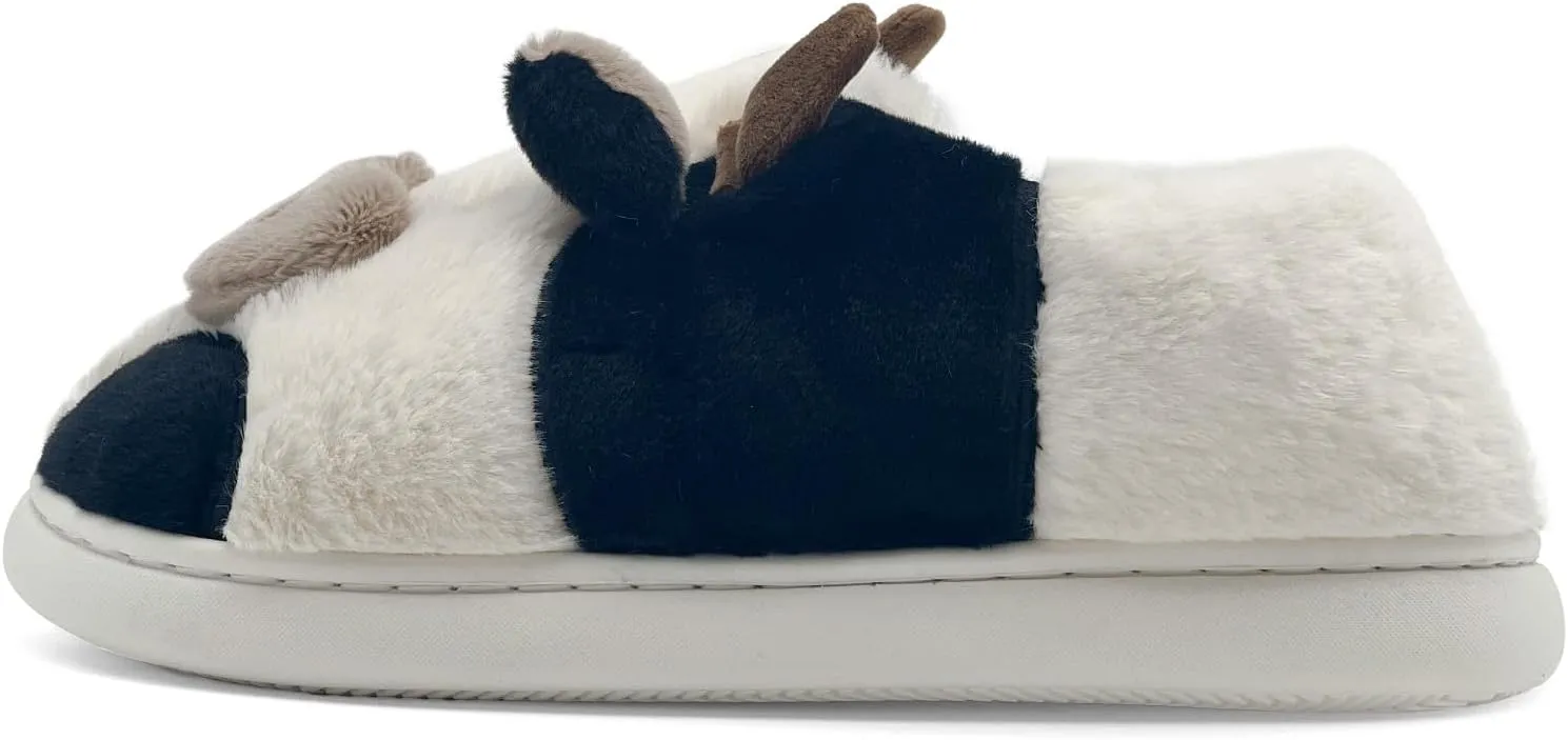 Cow Cotton Slippers, Thick Sole Kawaii Fluffy Winter Indoor Outdoor Cute Slippers for Women and Men