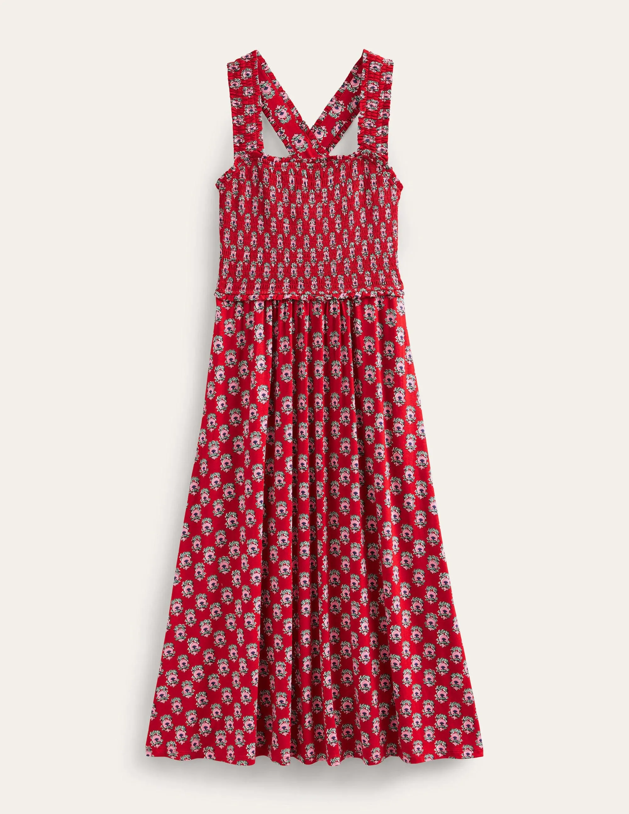Cross Back Jersey Midi Dress-Poinsettia, Dainty Floret
