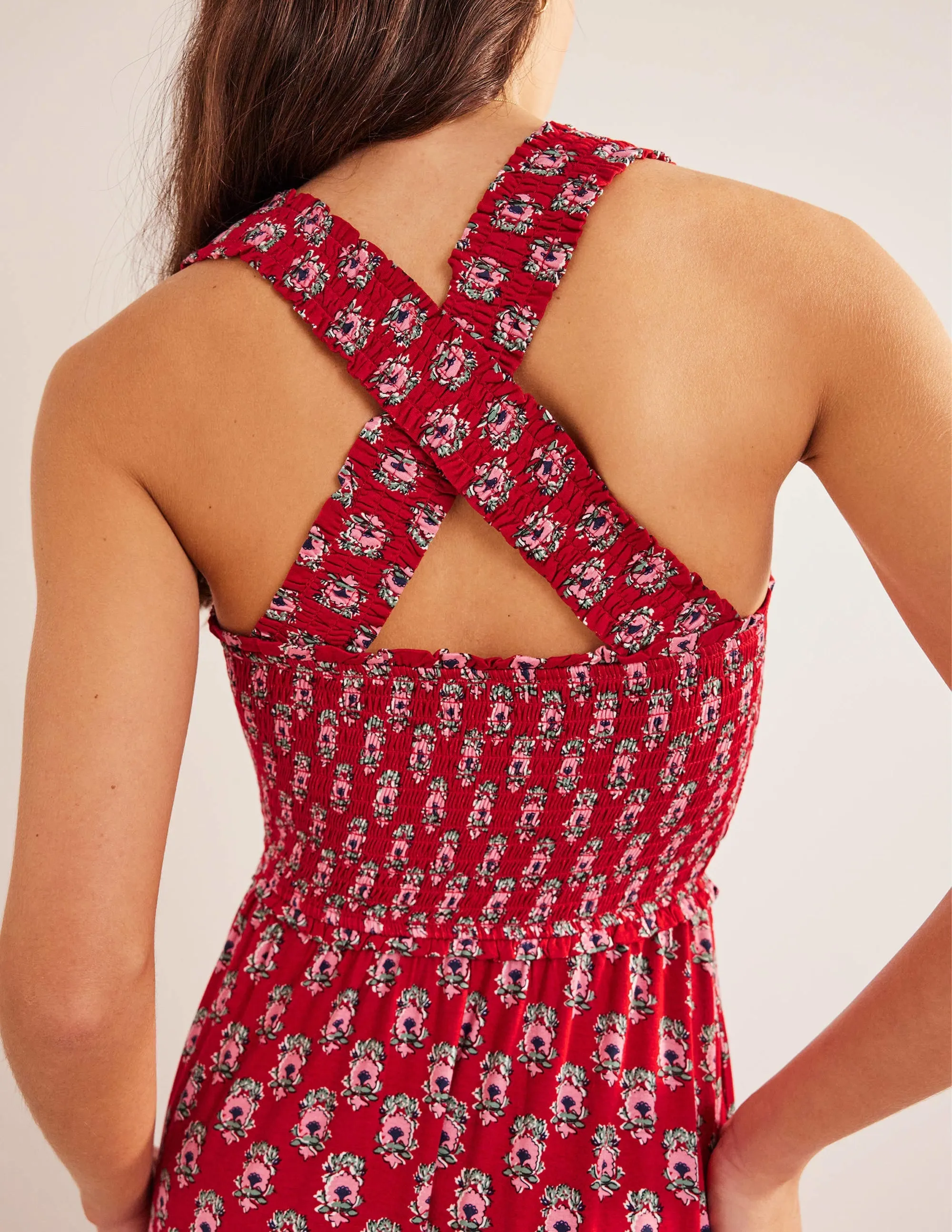 Cross Back Jersey Midi Dress-Poinsettia, Dainty Floret