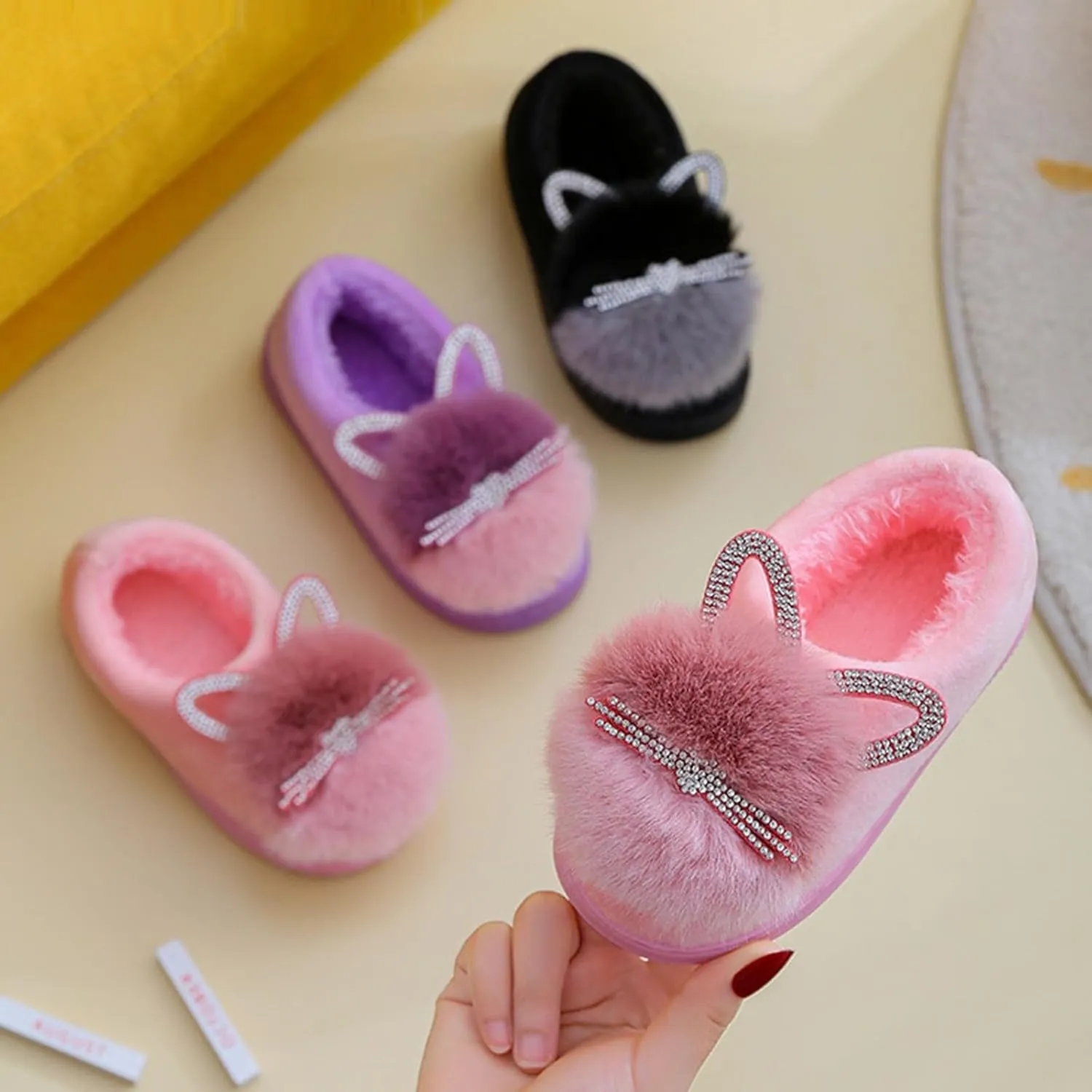 Cute Cat Cozy Slippers for Kids Warm Plush Winter Cotton Furry House Slipper Girls Boys Fuzzy Warm Bedroom House 11