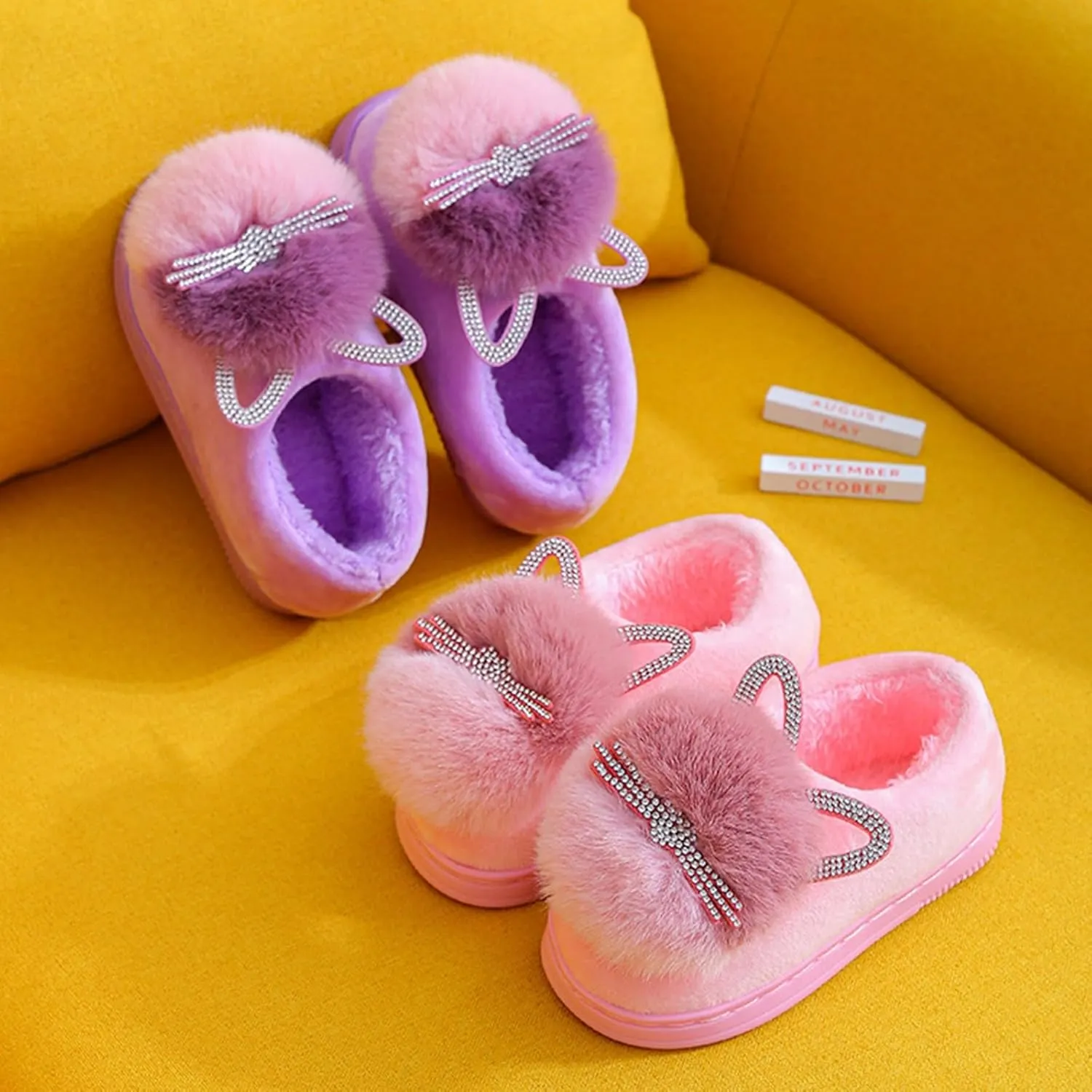 Cute Cat Cozy Slippers for Kids Warm Plush Winter Cotton Furry House Slipper Girls Boys Fuzzy Warm Bedroom House 11