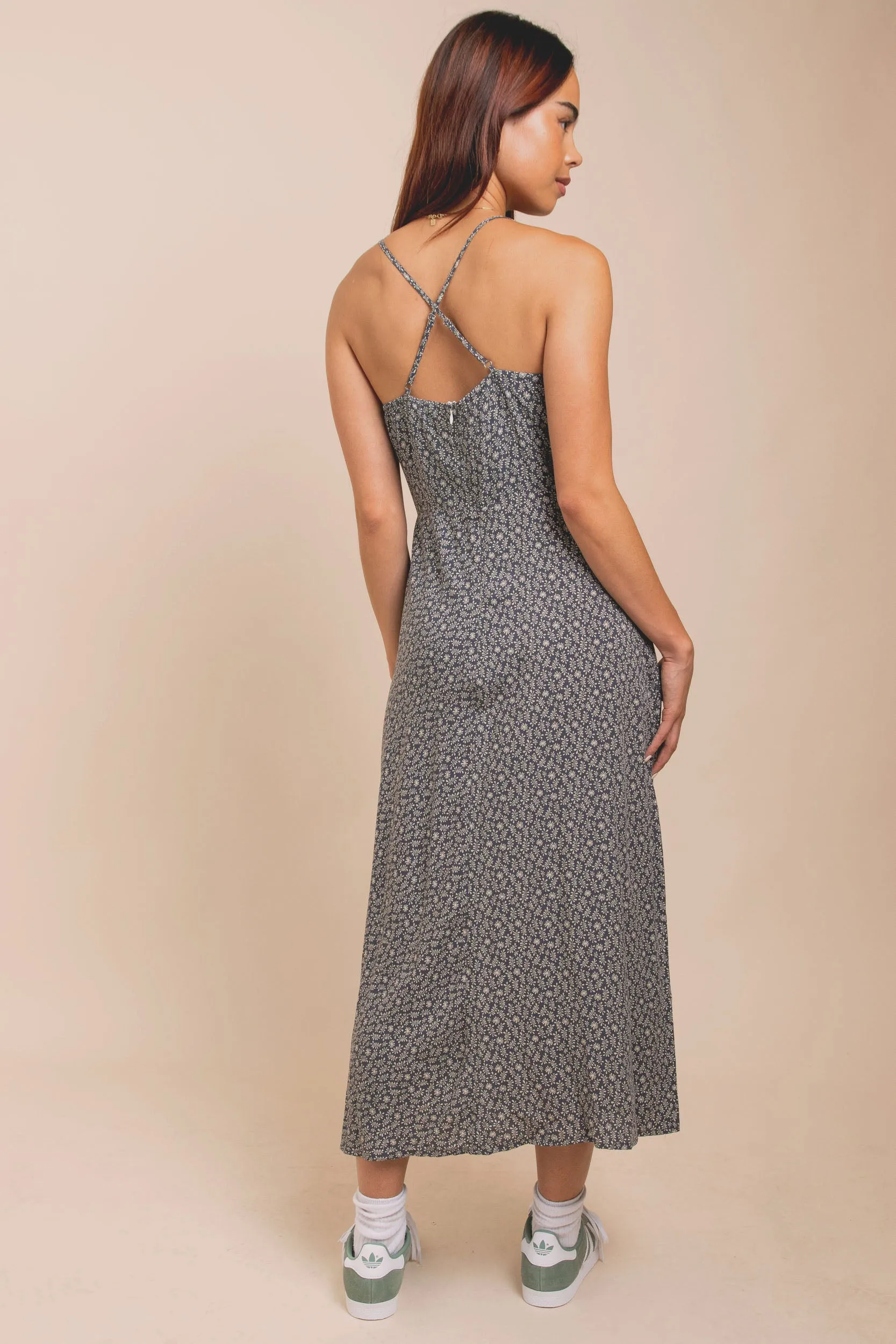 Daisy Street Cross Over Strap Ruched Bust Midi Dress With Split