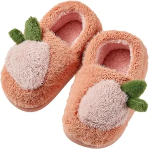 Girls Cute Fruit prints Slippers with Memory Foam Toddler Boys Girls Plush Warm Winter House Shoes Kids Flat Slippers
