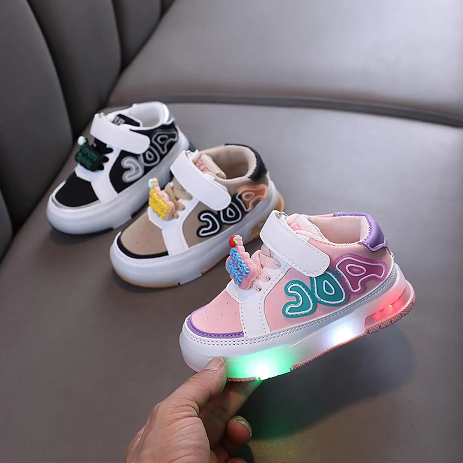 Infant Toddler LED Sneakers Boys Girls Light Up Breathable Lightweight Soft Sole Cute Luminous Shoes for Tennis