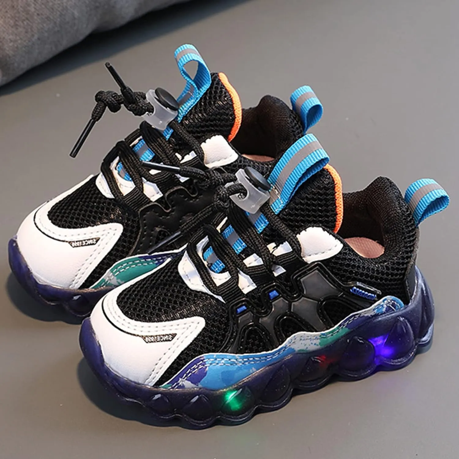 IWIHMIV Boys Girls Luminous Light Tennis Shoes Lightweight Breathable Non Slip Running Athletic Walking Sports Shoes