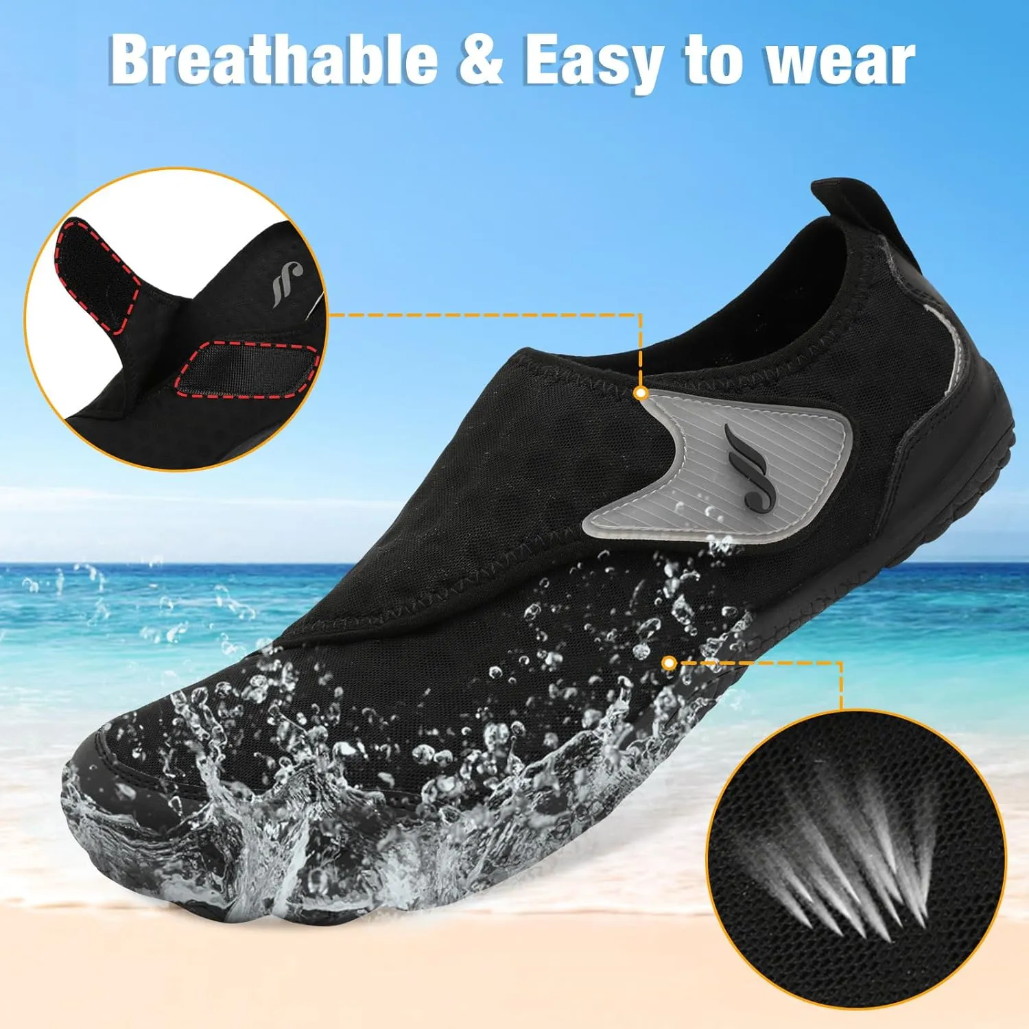JIASUQI Water Shoes for Men Women Barefoot Swim Beach Shoes Quick Dry Water Sandals Sneakers for Adults