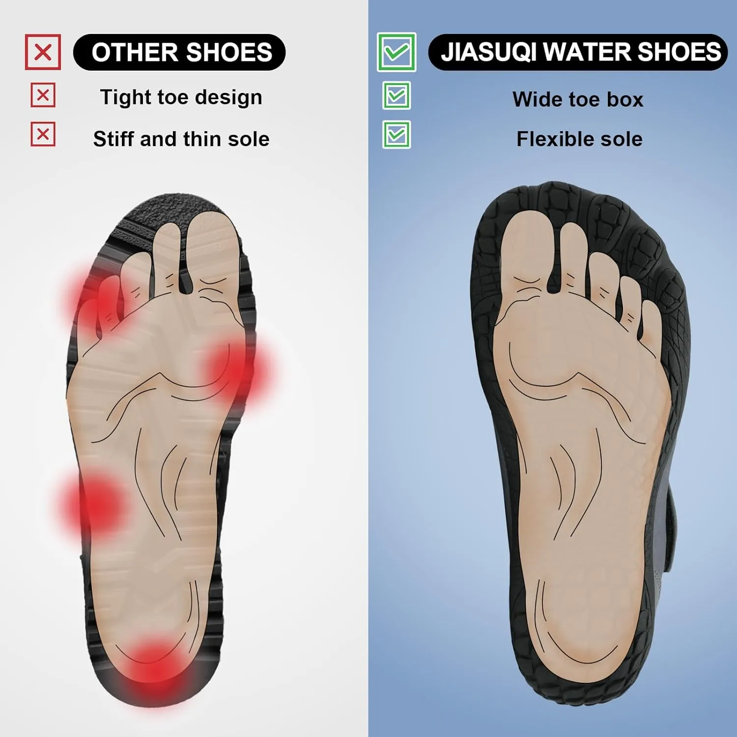 JIASUQI Water Shoes for Men Women Barefoot Swim Beach Shoes Quick Dry Water Sandals Sneakers for Adults