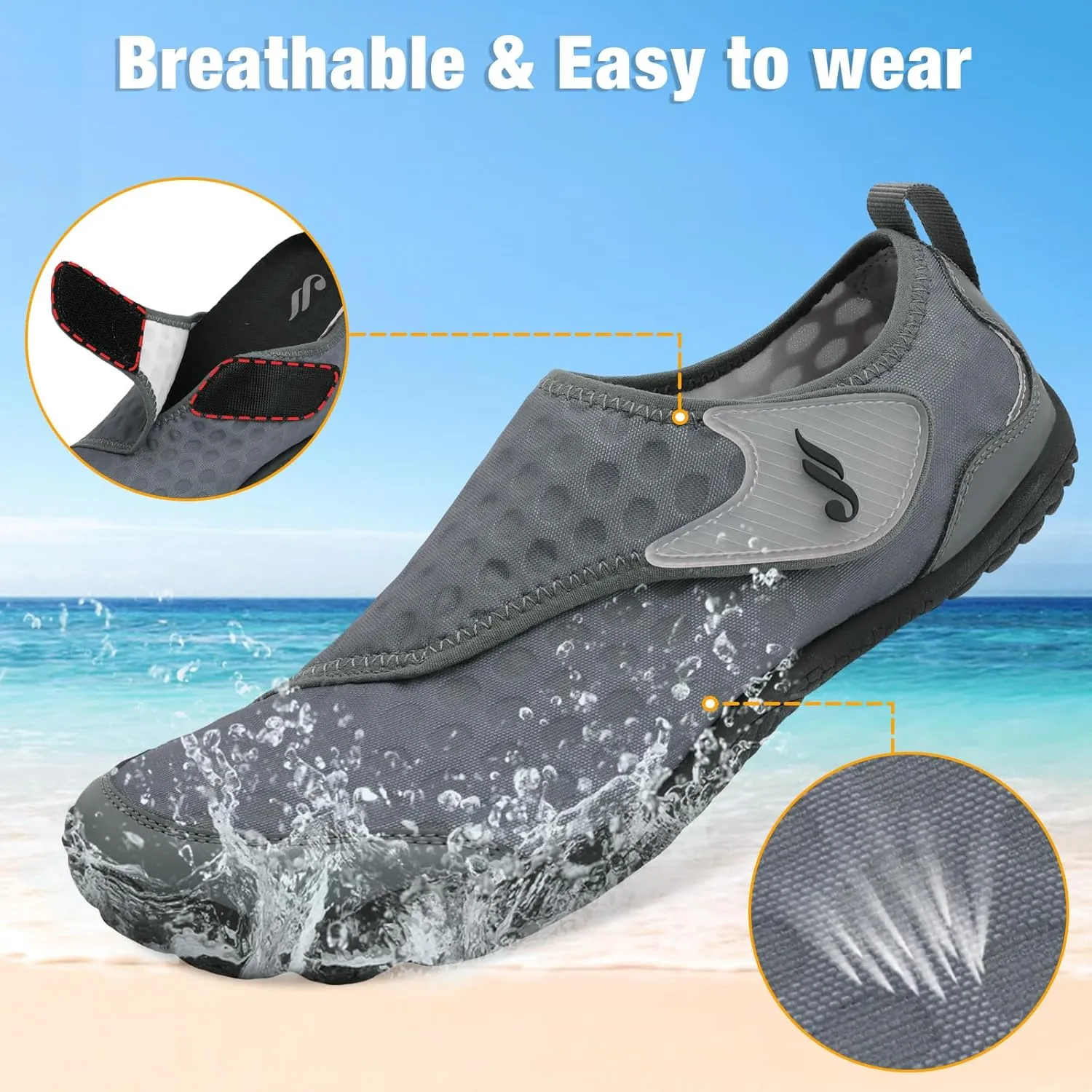 JIASUQI Water Shoes for Men Women Barefoot Swim Beach Shoes Quick Dry Water Sandals Sneakers for Adults