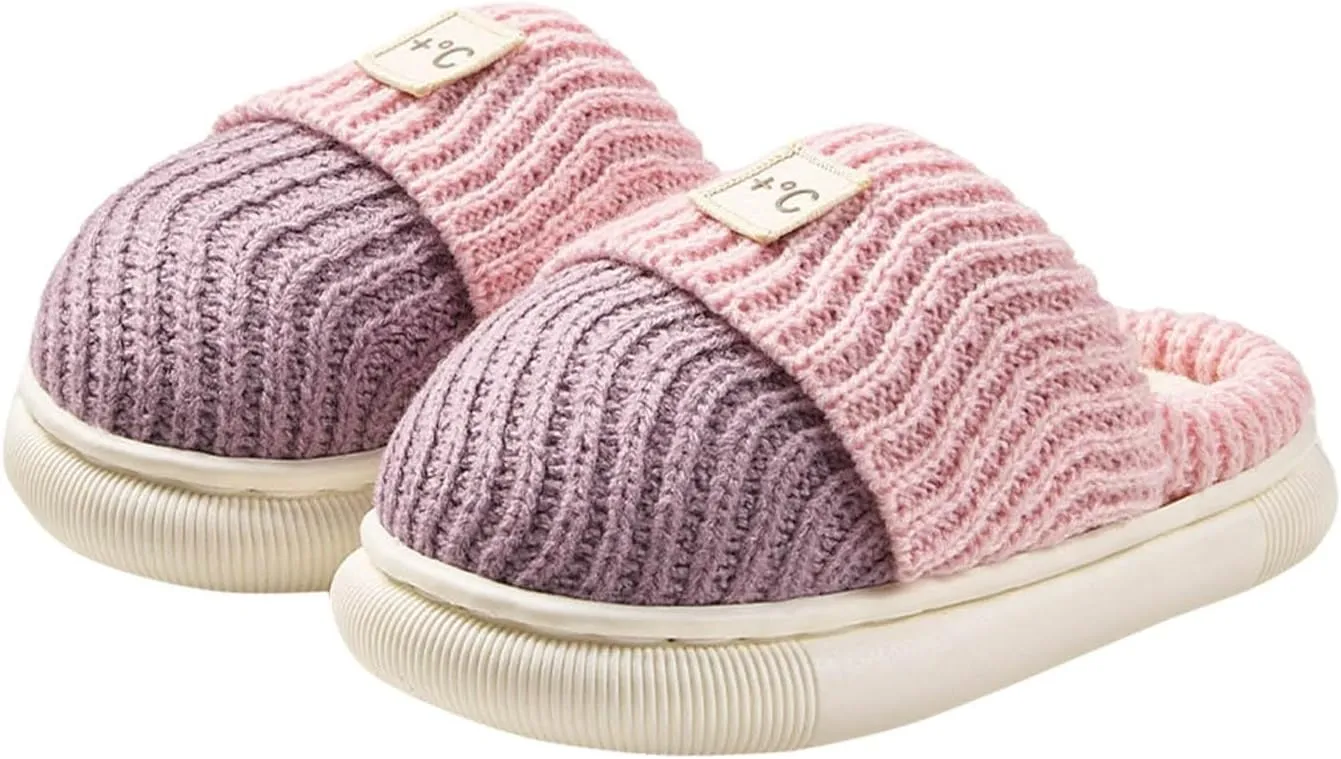 Kids Knit Flat Fuzzy Slippers Girls Boys Cotton Cozy Slippers Bedroom House Slippers Winter Warm Indoor Shoes