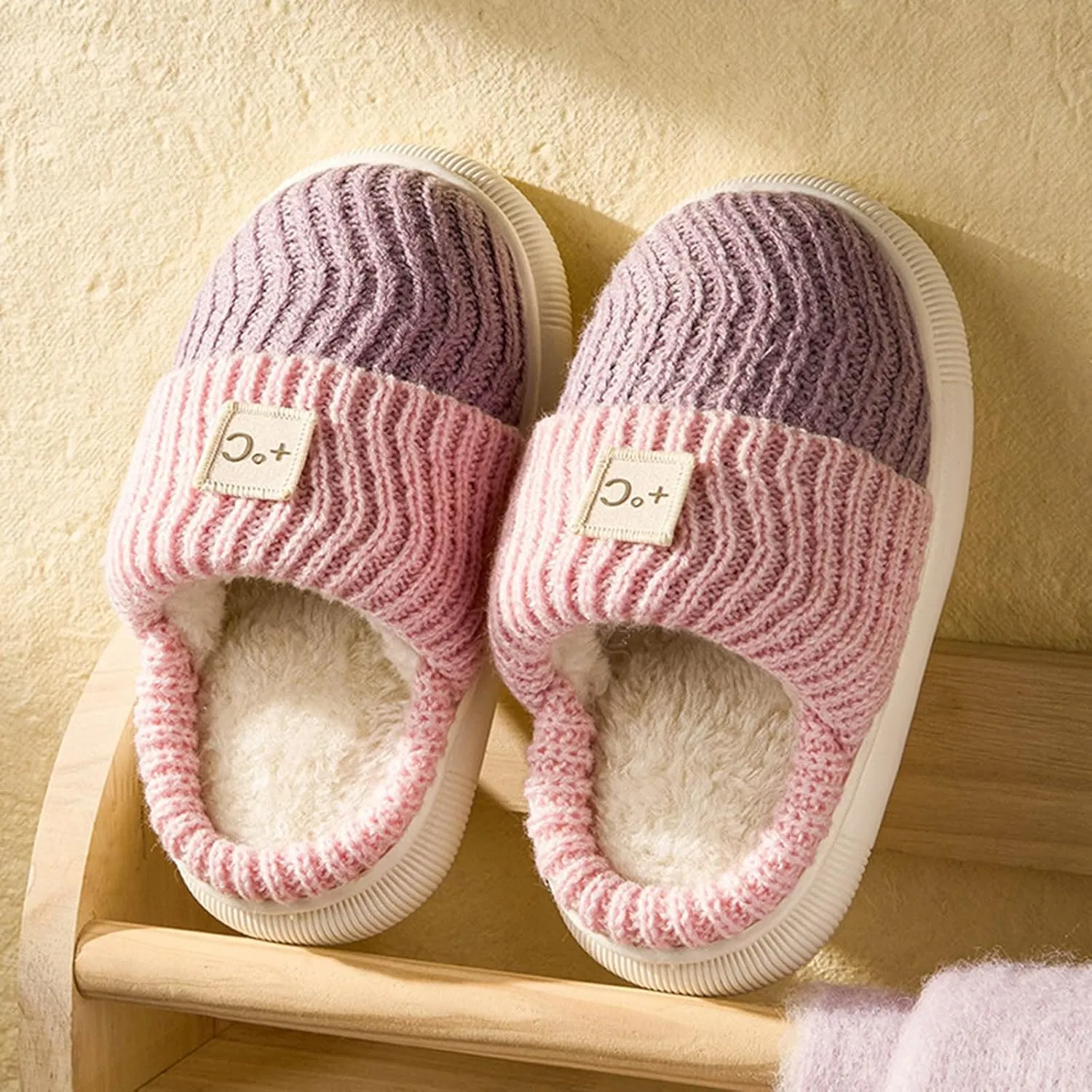 Kids Knit Flat Fuzzy Slippers Girls Boys Cotton Cozy Slippers Bedroom House Slippers Winter Warm Indoor Shoes