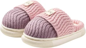 Kids Knit Flat Fuzzy Slippers Girls Boys Cotton Cozy Slippers Bedroom House Slippers Winter Warm Indoor Shoes