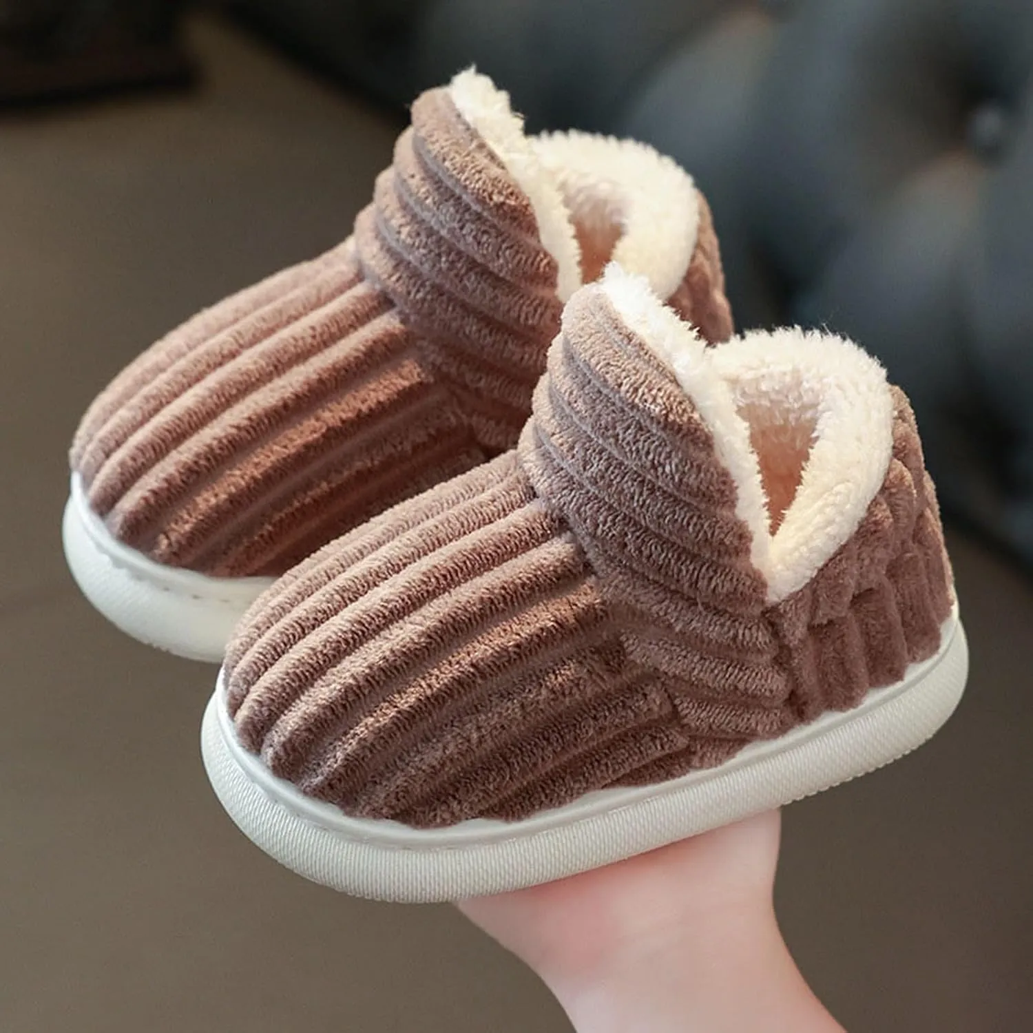 Kids Slipper Booties Cozy Stylish Slipper Winter Fuzzy Warm Cute Non-Slip Thick-Soled House Shoes for Boys Girls