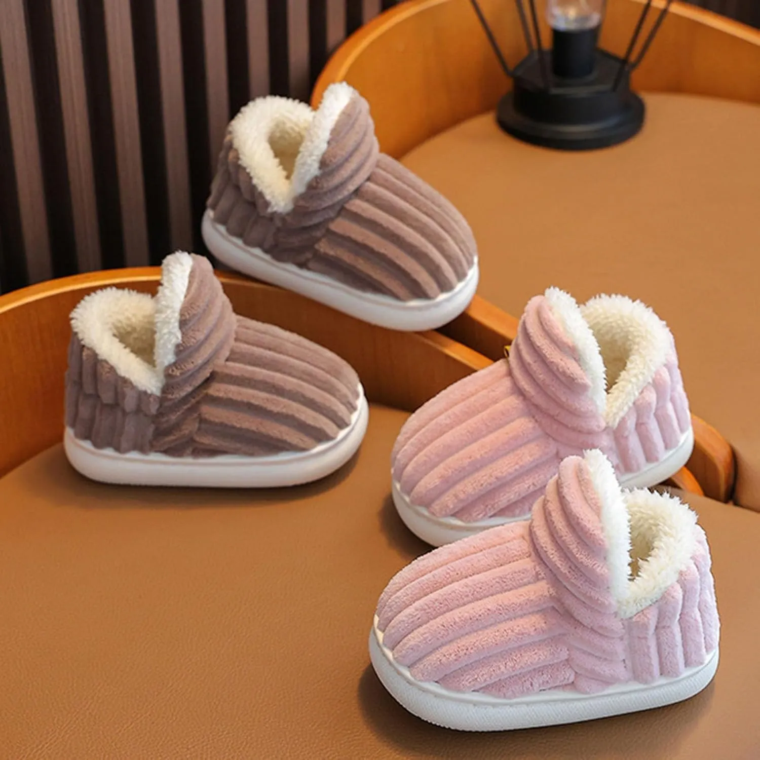 Kids Slipper Booties Cozy Stylish Slipper Winter Fuzzy Warm Cute Non-Slip Thick-Soled House Shoes for Boys Girls