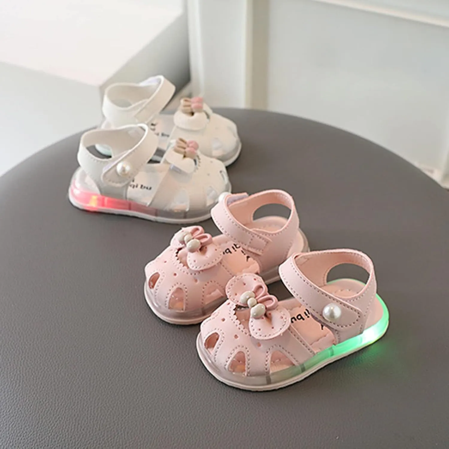 Light Up Sandals for Baby Girl Boy Cute Luminous Closed Toe Soft Sole Lightweight Breathable Running Sneakers