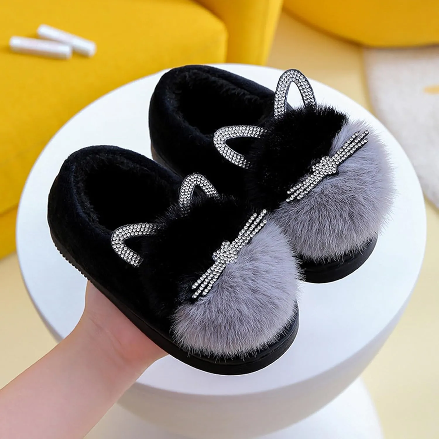 Little Boys House Slippers, Kids Cute Cat Warm Slip On Home Slippers Winter Non Slip Indoor Cotton Slippers