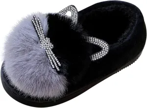 Little Boys House Slippers, Kids Cute Cat Warm Slip On Home Slippers Winter Non Slip Indoor Cotton Slippers