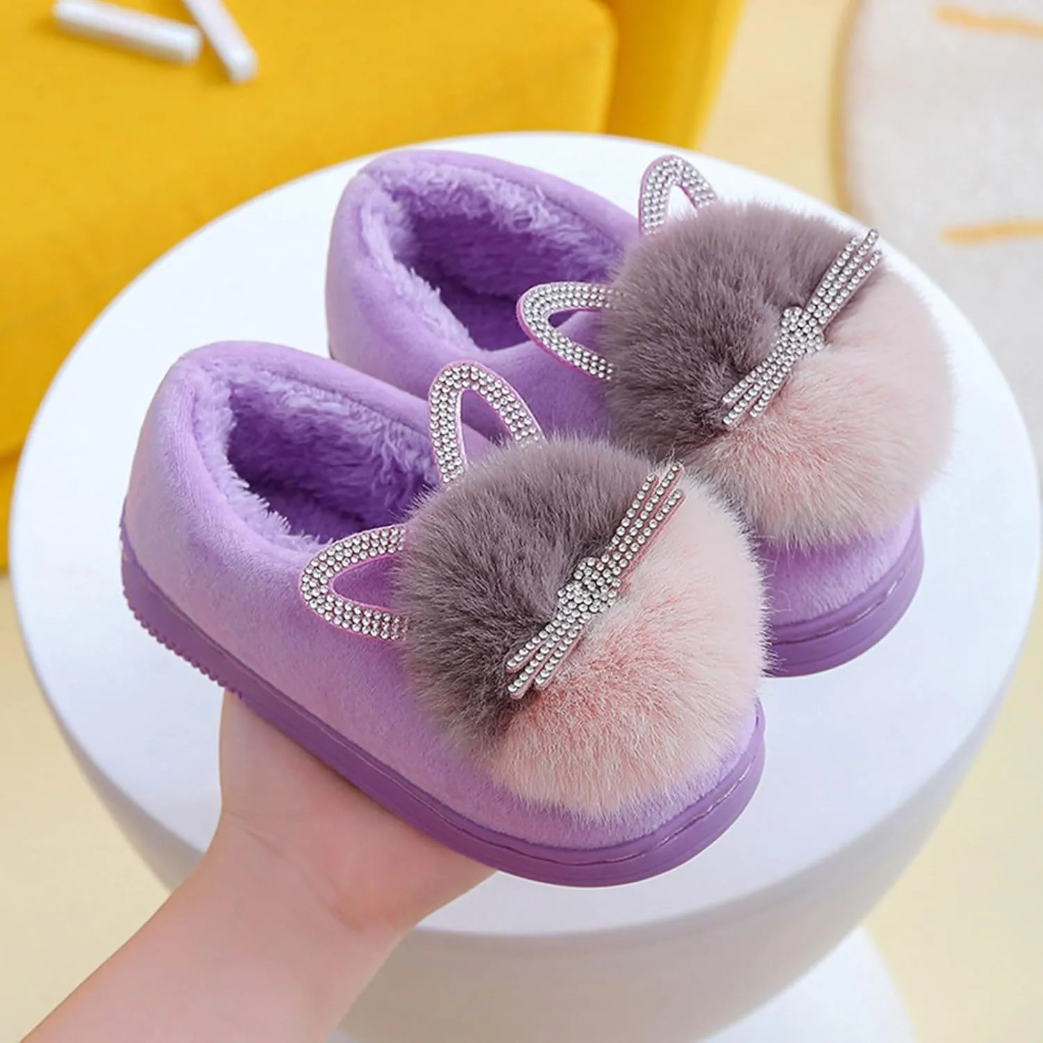 Little Boys House Slippers, Kids Cute Cat Warm Slip On Home Slippers Winter Non Slip Indoor Cotton Slippers