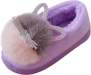 Little Boys House Slippers, Kids Cute Cat Warm Slip On Home Slippers Winter Non Slip Indoor Cotton Slippers